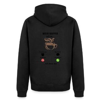 Mein Kaffee ruft an - ich muss los - Spruch - Unisex Premium Bio Zip Hoodie - Schwarz - Hinten - Nico (187cm)