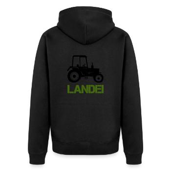 Tractor Landei - Unisex Premium Organic Zip Hoodie - black - Back - Nico (187cm)