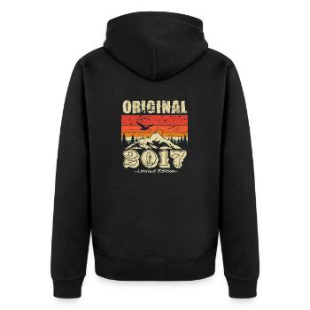 Original 2023 Vintage Vintage Birthday Retro - Unisex Premium Organic Zip Hoodie - black - Back - Nico (187cm)