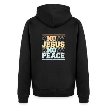 Jesus kennen Frieden kennen Kein Hass Christliche Bibel Liebe - Unisex Premium Bio Zip Hoodie - Schwarz - Hinten - Nico (187cm)