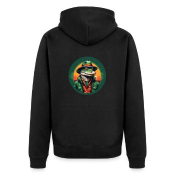 Colorful Alligator Crocodile with Sunglasses and Hat - Unisex Premium Organic Zip Hoodie - black - Back - Nico (187cm)