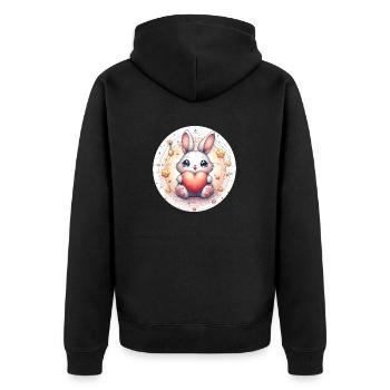 Rabbit with heart - Unisex Premium Organic Zip Hoodie - black - Back - Nico (187cm)
