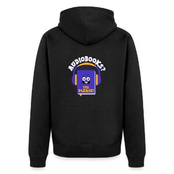 Earpiece Escape: Conversations with Audiobooks - Unisex Premium Organic Zip Hoodie - black - Back - Nico (187cm)