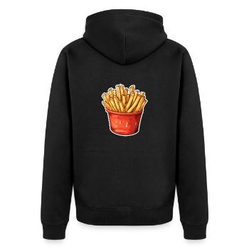 Pommes Portion - Unisex Premium Bio Zip Hoodie - Schwarz - Hinten - Nico (187cm)