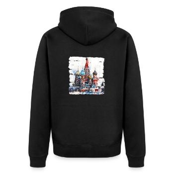 Roter Platz, Herzstück Moskaus und Symbol - Unisex Premium Bio Zip Hoodie - Schwarz - Hinten - Nico (187cm)