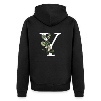lettre y botanique vert - Veste à capuche bio Premium Unisexe - noir - Dos - Nico (187cm)
