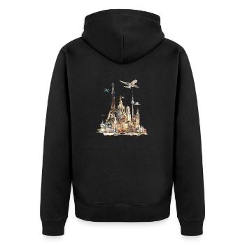 Jedes Wahrzeichen hat seine eigene Geschichte - Unisex Premium Bio Zip Hoodie - Schwarz - Hinten - Nico (187cm)