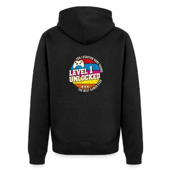 Original 2023 Vintage Level 1 Unlock - Unisex Premium Organic Zip Hoodie - black - Back - Nico (187cm)