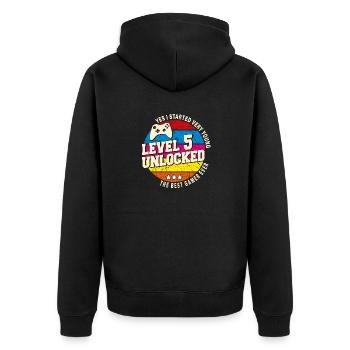 Original 2019 Vintage Level 5 freischalten - Unisex Premium Bio Zip Hoodie - Schwarz - Hinten - Nico (187cm)