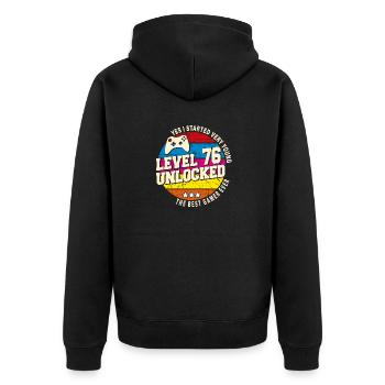 Original 1948 Vintage Level 76 Unlock - Unisex Premium Organic Zip Hoodie - black - Back - Nico (187cm)