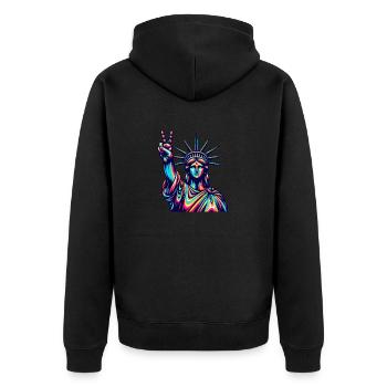Statue of Liberty Victory Sign Fingers New York - Unisex Premium Bio Zip Hoodie - Schwarz - Hinten - Nico (187cm)