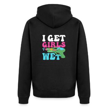 I Get Girls Wet Squirt Gun Summer Water Fun - Unisex Premium Organic Zip Hoodie - black - Back - Nico (187cm)