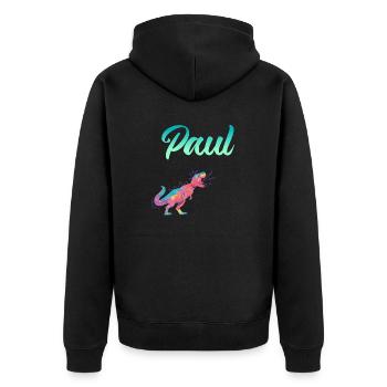 PAUL - Schöner Jungen Name mit Dinosaurier - Unisex Premium Bio Zip Hoodie - Schwarz - Hinten - Nico (187cm)