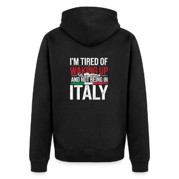 Sehnsucht nach Italien - Unisex Premium Bio Zip Hoodie - Schwarz - Hinten - Nico (187cm)