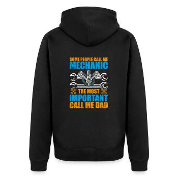 Manche Leute nennen mich Mechaniker - Unisex Premium Bio Zip Hoodie - Schwarz - Hinten - Nico (187cm)