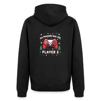 Gamer Gaming Zocken Weihnachten Zocker Player 2 - Unisex Premium Bio Zip Hoodie - Schwarz - Hinten - Nico (187cm)