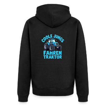 Coole Jungs fahren Traktor - Unisex Premium Bio Zip Hoodie - Schwarz - Hinten - Nico (187cm)