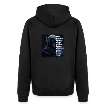 Time is our most precious asset. - Unisex Premium Organic Zip Hoodie - black - Back - Nico (187cm)