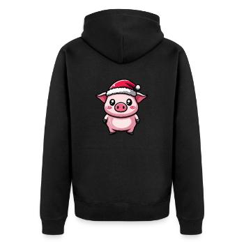 Pig Christmas - Unisex Premium Organic Zip Hoodie - black - Back - Nico (187cm)