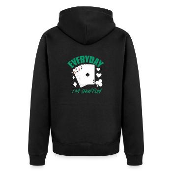 Poker Alltag: Jeden Tag Mische Ich! - Unisex Premium Bio Zip Hoodie - Schwarz - Hinten - Nico (187cm)