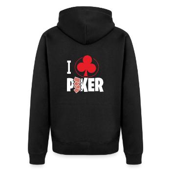 Ich Liebe Poker Mit Herz-Symbol - Unisex Premium Bio Zip Hoodie - Schwarz - Hinten - Nico (187cm)