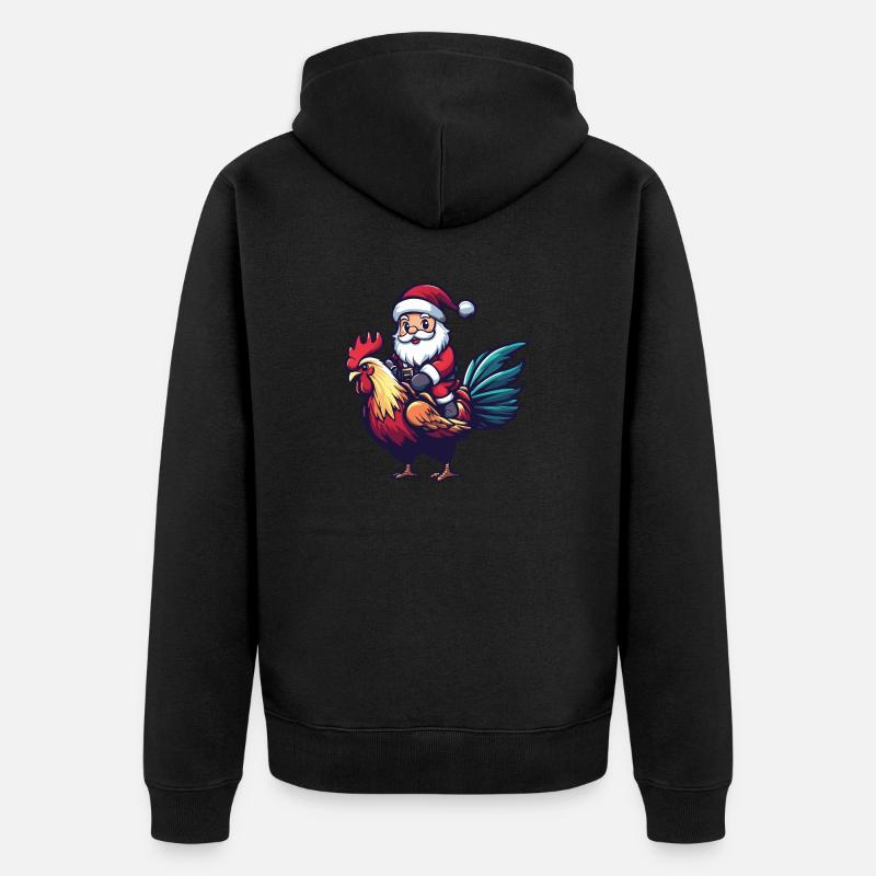 Coq Père Noël dessin animé - Veste à capuche bio Premium Unisexe - noir
