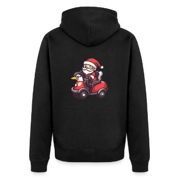 Pinguin Weihnachtsmann Cartoon - Unisex Premium Bio Zip Hoodie - Schwarz - Hinten - Nico (187cm)