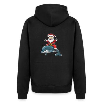 Dolphin Santa Claus Cartoon - Unisex Premium Organic Zip Hoodie - black - Back - Nico (187cm)