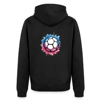 handball geschenkideen - handbälle - Unisex Premium Bio Zip Hoodie - Schwarz - Hinten - Nico (187cm)