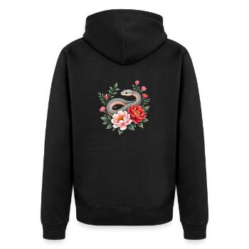 Frohes Neujahr 2025 - Schlange - Unisex Premium Bio Zip Hoodie - Schwarz - Hinten - Nico (187cm)