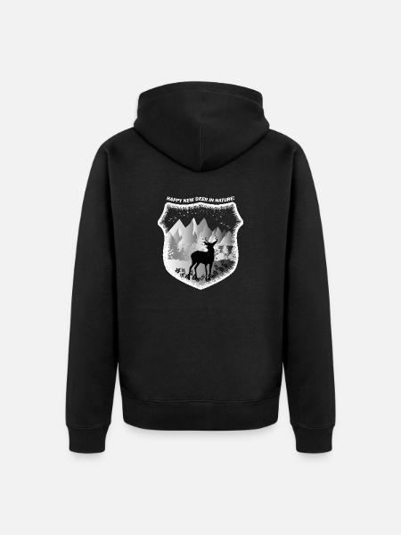 GLADE NYE HJORTE I NATUREN! GLÆDELIG NY HJORT! - Premium økologisk unisex-hættejakke - sort
