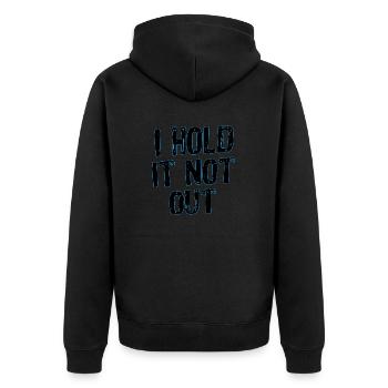 I hold it not out / Ich halt´s nicht mehr aus - Unisex Premium Bio Zip Hoodie - Schwarz - Hinten - Nico (187cm)