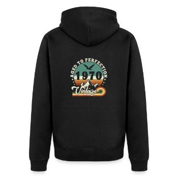 Aged to perfection 1970 Retro -Edition 2025. - Unisex Premium Organic Zip Hoodie - black - Back - Nico (187cm)