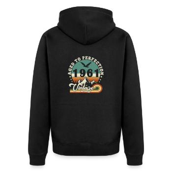 Aged to perfection 1961 Retro -Edition 2025. - Unisex Premium Organic Zip Hoodie - black - Back - Nico (187cm)