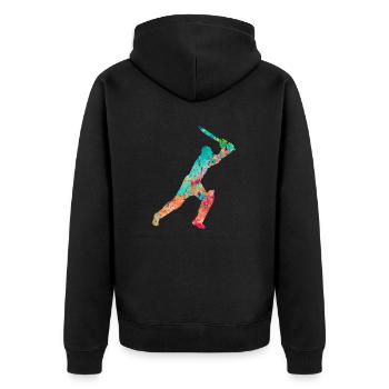 Cricket-Spieler in Popart - Unisex Premium Bio Zip Hoodie - Schwarz - Hinten - Nico (187cm)