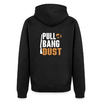 Pull Bang Dust Skeet Shooting Trapshooting - Unisex Premium Bio Zip Hoodie - Schwarz - Hinten - Nico (187cm)