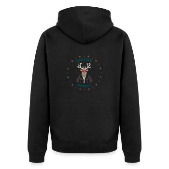 Rentier rocking Rebell - Unisex Premium Bio Zip Hoodie - Schwarz - Hinten - Nico (187cm)