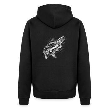 Hecht Angler - Unisex Premium Bio Zip Hoodie - Schwarz - Hinten - Nico (187cm)