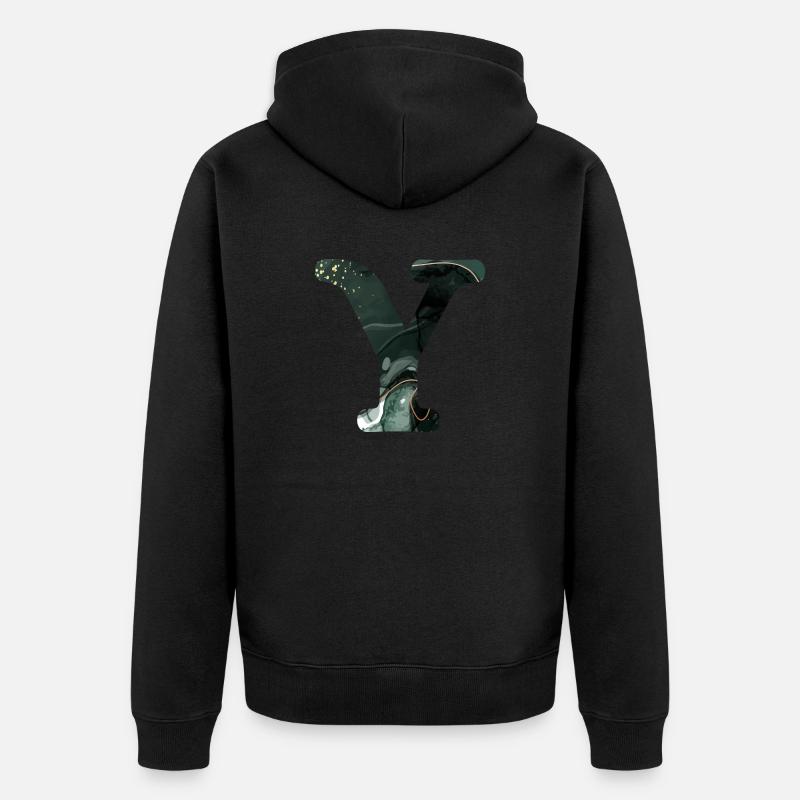 Lettre y marbré vert - Veste à capuche bio Premium Unisexe - noir