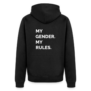 My Gender My Rules, Trans Pride - Unisex Premium Organic Zip Hoodie - black - Back - Nico (187cm)