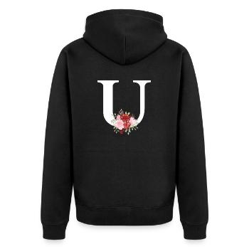 Red Floral U Letter - Unisex Premium Organic Zip Hoodie - black - Back - Nico (187cm)