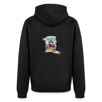 INTO THE BATTLE BUT FIRST COFFEE - Unisex Premium Bio Zip Hoodie - Schwarz - Hinten - Nico (187cm)