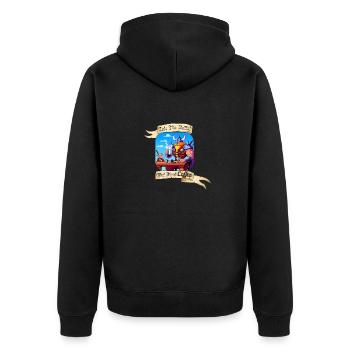 INTO THE BATTLE BUT FIRST COFFEE - Unisex Premium Bio Zip Hoodie - Schwarz - Hinten - Nico (187cm)