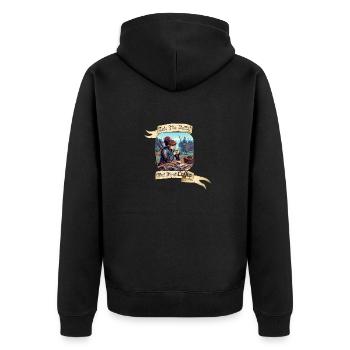INTO THE BATTLE BUT FIRST COFFEE - Unisex Premium Bio Zip Hoodie - Schwarz - Hinten - Nico (187cm)
