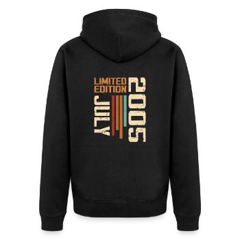 Juli 2005 Geburtstagsgeschenk 2005 Juli 2005 - Unisex Premium Bio Zip Hoodie - Schwarz - Hinten - Nico (187cm)