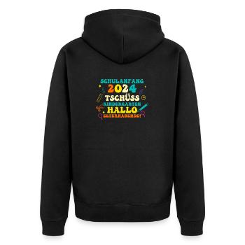 Parents School Child Primary School First Grade Enrollment - Unisex Premium Organic Zip Hoodie - black - Back - Nico (187cm)