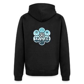 Blumenwiese blaugrün - Unisex Premium Bio Zip Hoodie - Schwarz - Hinten - Nico (187cm)