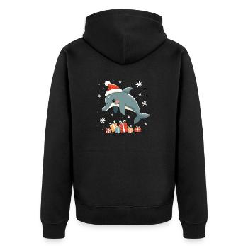 Dauphin au chapeau de Père Noël - Flocons de neige - Veste à capuche bio Premium Unisexe - noir - Dos - Nico (187cm)