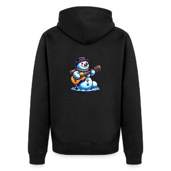 schneemann gitarre - Unisex Premium Bio Zip Hoodie - Schwarz - Hinten - Nico (187cm)