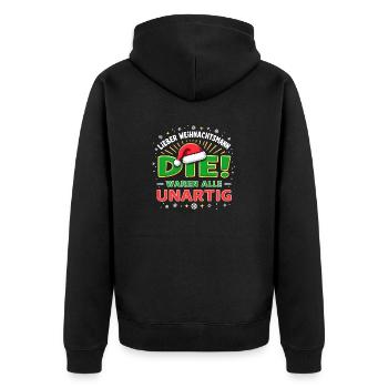 Weihnachts Shirt Weihnachtsmann Weihnachten - Unisex Premium Bio Zip Hoodie - Schwarz - Hinten - Nico (187cm)